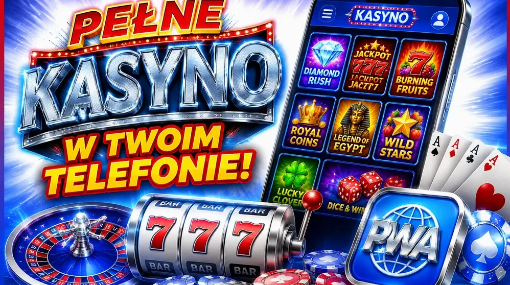 Smartfon z otwartą stroną kasyna i ikoną PWA
